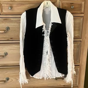 Velvet vest with white sheer blouse vest is small, blouse is medium